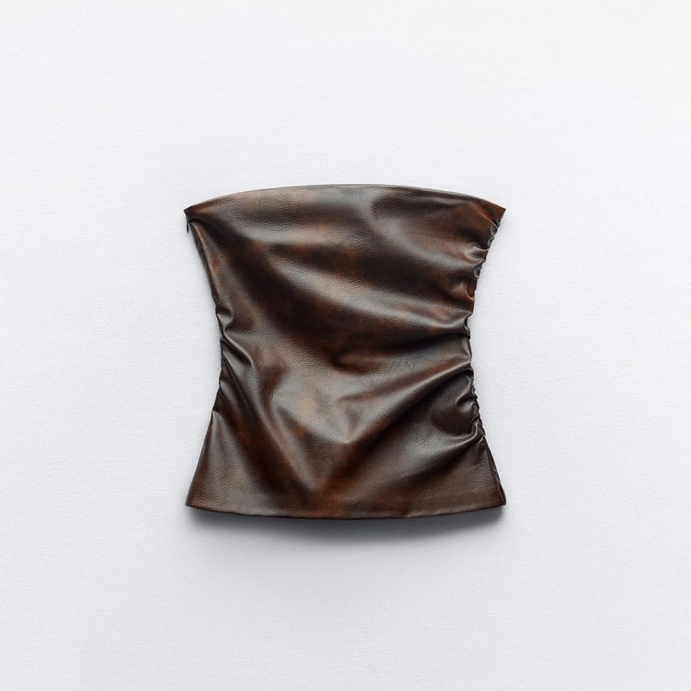 NWOT Zara Brown Faux Leather Top